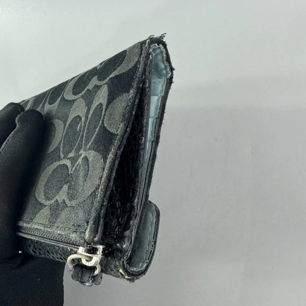Coach Signature Black Canvas Snakeskin Printed Turn-Lock Long Wallet - Picture 12 of 13